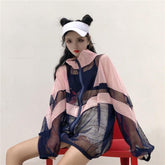 Oversize-Bomberjacke mit transparentem Mesh-Patchwork